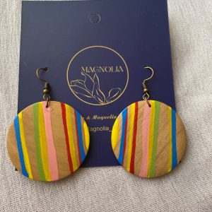گوشواره چوبی دایره ای رنگی